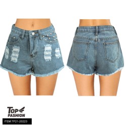 GREY BLUE ROUND STUD WOMENS DENIM SHORTS 24PC/CS