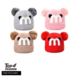 MIXED 4 COLORS PLUS DOUBLE BALL CHILDRENS PLUSH HAT 72PC/CS
