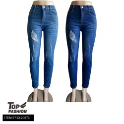 2-COLOR RIPPED FLAT-WAIST JEANS 48PC/CS