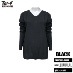 BLACK V-NECK PLAIN JERSEY WOOL SWEATER 24PC/CS